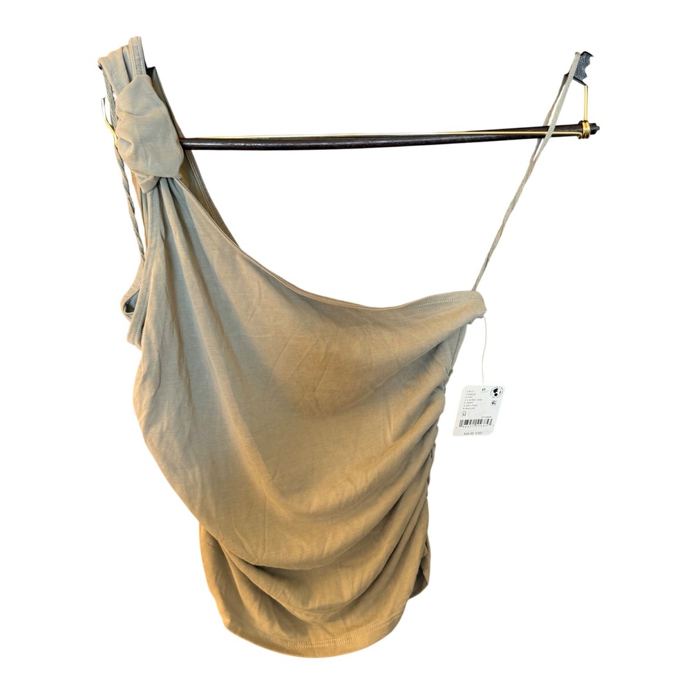 NWT $48 Free People Womens M One Shoulder Ruched Top Army Green Boho Y2K Vibes